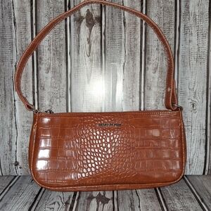 Elegant Tan Crocodile Embossed Shoulder Bag